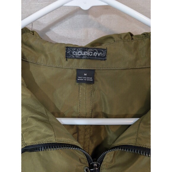 CLAUDIA EV Women's Size MEDIUM Shiny Olive Green Rain Jacket/Coat Windbreaker - Picture 3 of 16